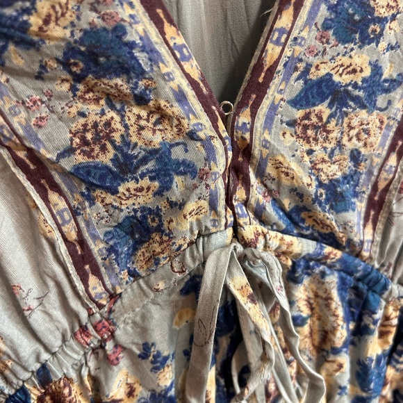 Free People Light Gray Floral Maxi Dress with Blue Border - Picture 6 of 11